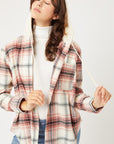 Plaid Flannel Button Up Shacket with Hood