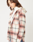 Plaid Flannel Button Up Shacket with Hood