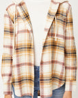 Plaid Flannel Button Up Shacket with Hood