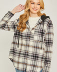 Plaid Flannel Button Up Shacket with Hood