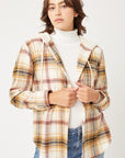 Plaid Flannel Button Up Shacket with Hood