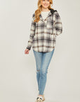 Plaid Flannel Button Up Shacket with Hood