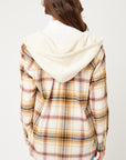 Plaid Flannel Button Up Shacket with Hood