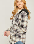 Plaid Flannel Button Up Shacket with Hood