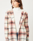 Plaid Flannel Button Up Shacket with Hood