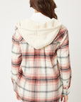 Plaid Flannel Button Up Shacket with Hood