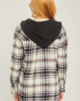 Plaid Flannel Button Up Shacket with Hood