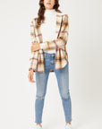 Plaid Flannel Button Up Shacket with Hood