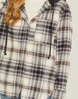 Plaid Flannel Button Up Shacket with Hood