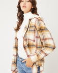 Plaid Flannel Button Up Shacket with Hood