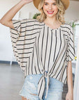 Jade By Jane PLUS Striped Print Tie Hem Sleeve Top