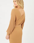 Love Tree Off Shoulder Wrap Belted Ribbed Knit Dress