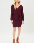 Love Tree Off Shoulder Wrap Belted Ribbed Knit Dress