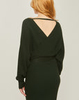 Love Tree Off Shoulder Wrap Belted Ribbed Knit Dress