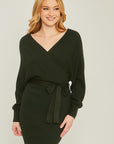 Love Tree Off Shoulder Wrap Belted Ribbed Knit Dress