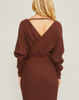 Love Tree Off Shoulder Wrap Belted Ribbed Knit Dress