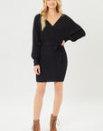 Love Tree Off Shoulder Wrap Belted Ribbed Knit Dress