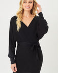 Love Tree Off Shoulder Wrap Belted Ribbed Knit Dress