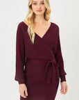 Love Tree Off Shoulder Wrap Belted Ribbed Knit Dress