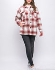 Love Tree Plaid Button Up Jacket with Sherpa Lining