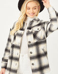 Love Tree Plaid Button Up Jacket with Sherpa Lining