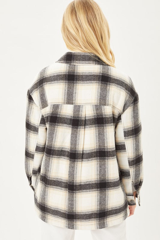 Love Tree Plaid Button Up Jacket with Sherpa Lining