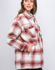 Love Tree Plaid Button Up Jacket with Sherpa Lining