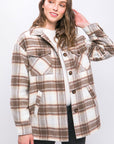 Love Tree Plaid Button Up Jacket with Sherpa Lining