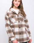 Love Tree Plaid Button Up Jacket with Sherpa Lining