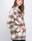 Love Tree Plaid Button Up Jacket with Sherpa Lining