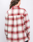 Love Tree Plaid Button Up Jacket with Sherpa Lining