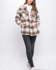 Love Tree Plaid Button Up Jacket with Sherpa Lining