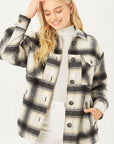 Love Tree Plaid Button Up Jacket with Sherpa Lining