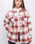 Love Tree Plaid Button Up Jacket with Sherpa Lining