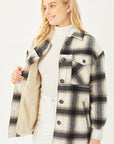 Love Tree Plaid Button Up Jacket with Sherpa Lining