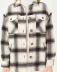 Love Tree Plaid Button Up Jacket with Sherpa Lining