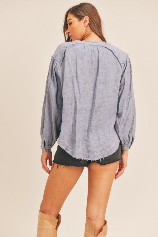 Lush Clothing Distressed Button Down Top