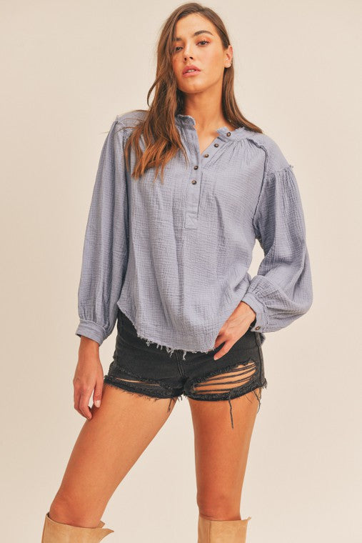 Lush Clothing Distressed Button Down Top