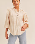 Lush Clothing Distressed Button Down Top