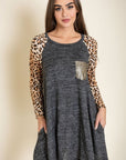 Animal Print Sleeve A-Line Dress