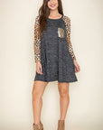 Animal Print Sleeve A-Line Dress