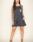 Animal Print Sleeve A-Line Dress