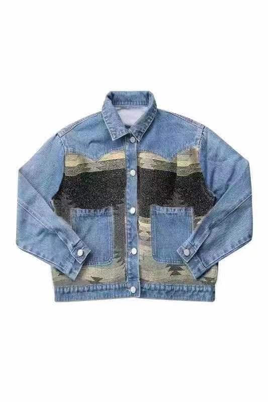 Miss Sparkling Contrast Denim Western Jacket