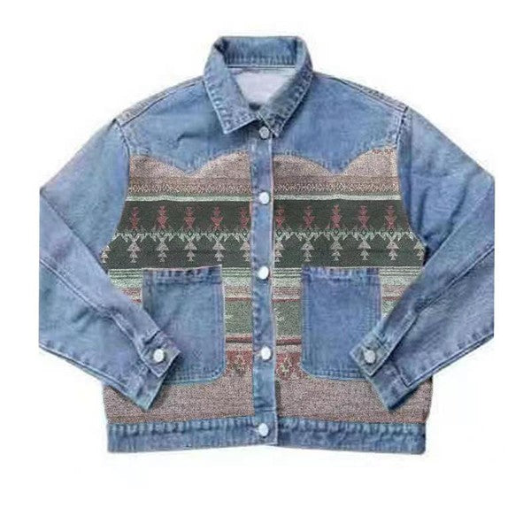 Miss Sparkling Contrast Denim Western Jacket