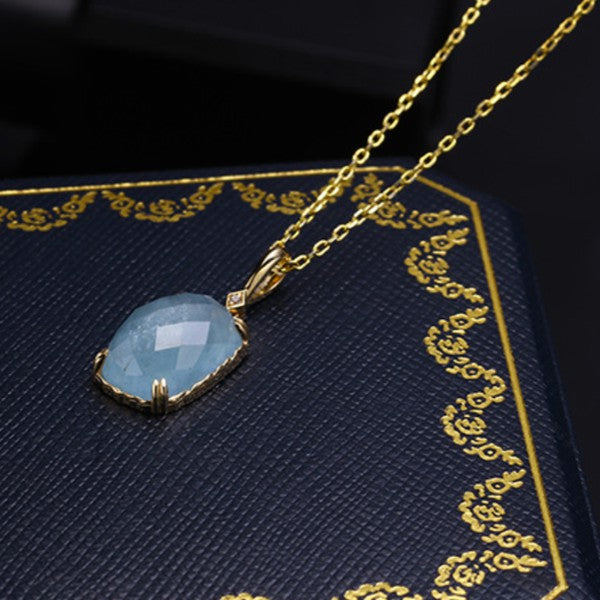 9K Solid Gold Aquamarine Pendant