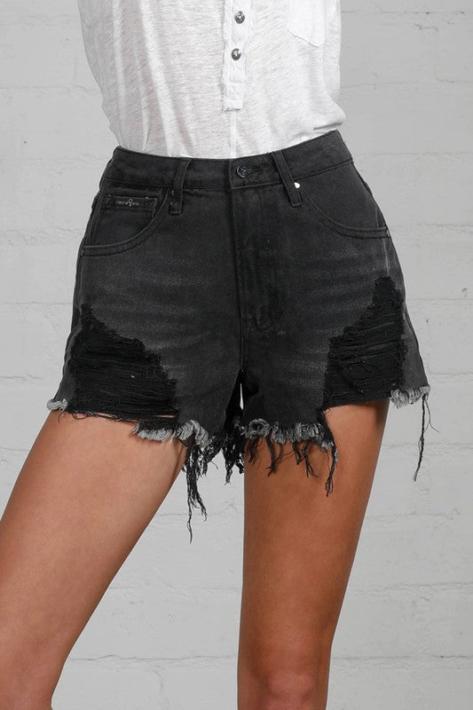 Insane Gene High Rise Black Denim Shorts