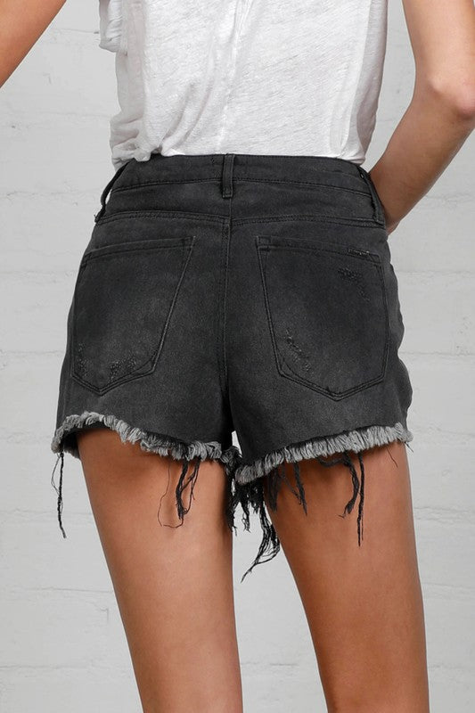 Insane Gene High Rise Black Denim Shorts