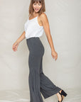 Diagonal Trim Ruffle Hem Pants