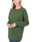 Zenana Long Sleeve Round Neck Sweatshirt - My Pampered Life Seattle