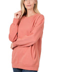 Zenana Long Sleeve Round Neck Sweatshirt - My Pampered Life Seattle